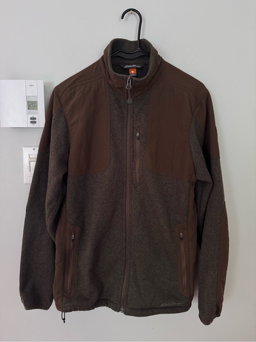 Eddie Bauer Men's Dark Brown Layered Fleece Zip Up Jacket